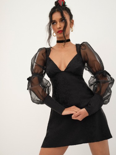 Gabrielle Puff Sleeve Mini Dress | S / Black