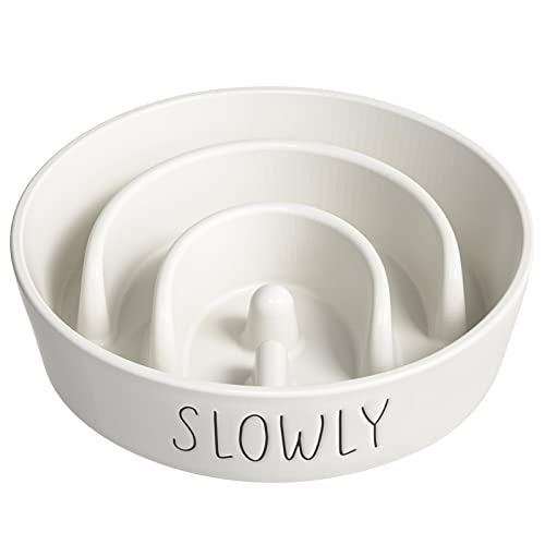 LE TAUCI PET Dog Slow Feeder Bowl Ceramic,3 Cups Puzzle Dog Food Bowl for Small Medium Large Breed, Puppy Slow Feeder Bowl for Fast Eater, Dog Bowls to Slow Down Eating, Maze Bowl, Pet Bowl - L-9.5 inch - White