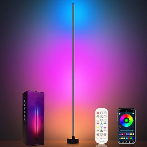 Miortior Corner Floor Lamp - Smart RGB LED Corner Lamp with App and Remote Control, 16 Million Colors & 68+ Scene, Music Sync, Timer Setting - Ideal for Living Rooms, Bedrooms, and Gaming Rooms - 1_Pack