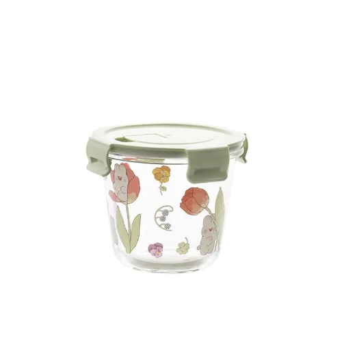 Kawaii Bunny Microwave Glass Bowl with Lid for Cute Mealtime Fun - Tulip Bunny