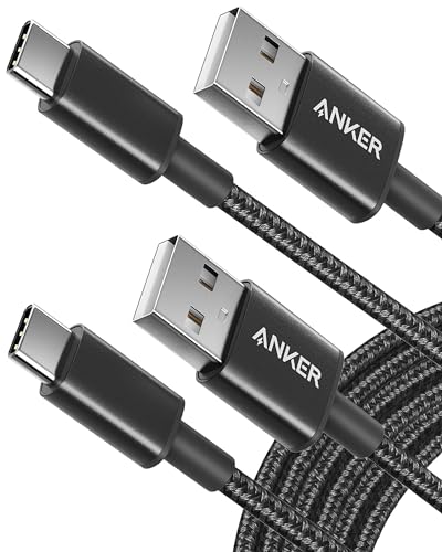 Anker USB C Cable, [2-Pack, 10ft] Premium Nylon USB A to USB C Charger Cable for Samsung Galaxy S10 S10+, LG V30, Beats Fit Pro and Charging Cord for USB C Port Camera (USB 2.0, Black) - 10ft - Black - 2
