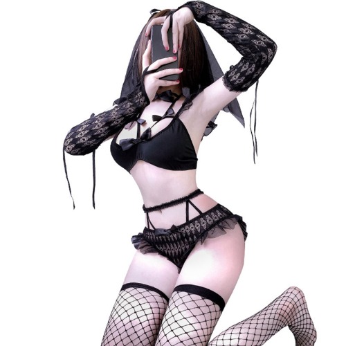 Bridal Lace Lingerie Set - Black / S