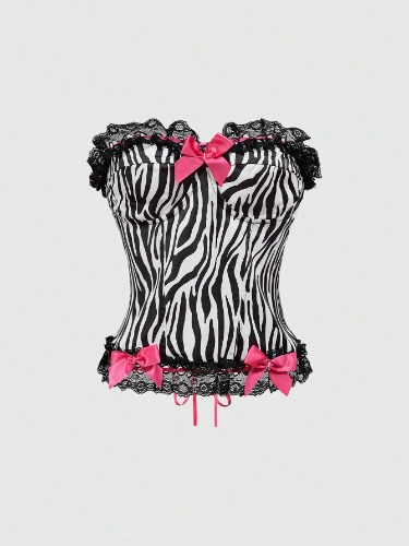 ROMWE J-Fashion Women's Y2K Sexy Lace Bow Decor Zebra Print Camisole Top