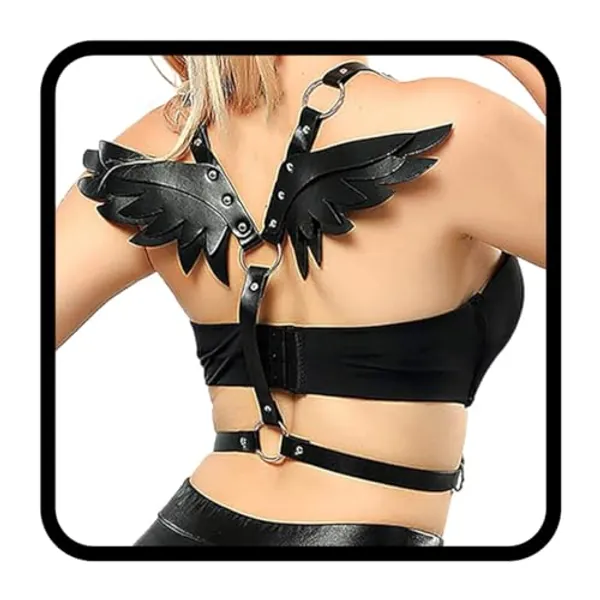 CLOACE Punk Leather Costume Body Chain Black Adjustable Wing Wasit Chain Halloween Gothic Chest Body Jewelry Rave Party Belly Accessories for Women
