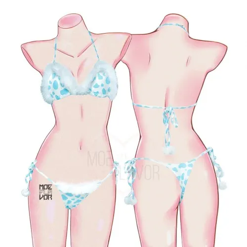 Winter Plush Cow Bikini | Blue / M/L