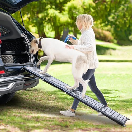 Duckygoo 67" Extra Long Large Dog Car Ramp,Folding Pet Ramp for Stairs with Anti-Slip Rug Surface,Dog Ramp for Dogs to Get Into a Car,SUV & Trucks,Dog Ramps for Large Medium Small Dogs Up to 220Lbs - 67" L x 17" W (for car,SUV and small truck)