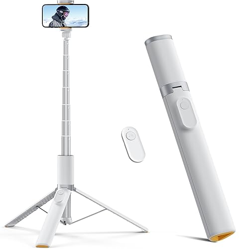 TODI 63" Phone Tripod, Tripod for iPhone & Selfie Stick Tripod with Remote, Phone Tripod Stand for Video Recording, Travel Tripod for Cell Phone Tripod, Compatible with iPhone 15/14/13/Android (White) - White