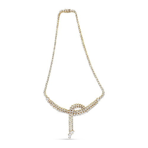 14k Yellow Gold 17.0 Cttw Diamond Double Row Lariat 18" Inch Tennis Necklace with Pear Shape Diamond Drop Tips (I-J Color, VS2-SI1 Clarity)