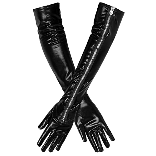 Boland 03162 - Handschuhe Opera Kinky, 1 Paar, schwarze Armstulpen, Leder-Look, Reißverschluss, Kostüm, Karneval, Mottoparty, Halloween