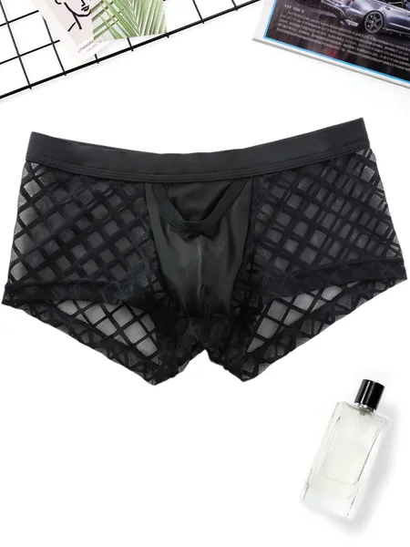 Men Plaid Mesh Panel Boxer Brief