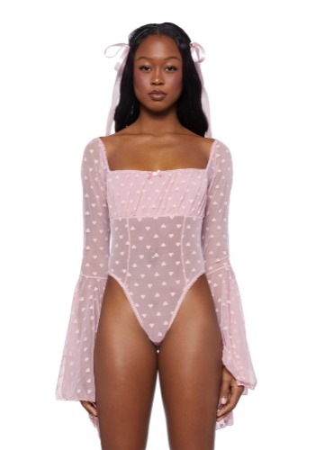 Yours Truly Mesh Bodysuit - Pink | LIGHT PINK / X-Small