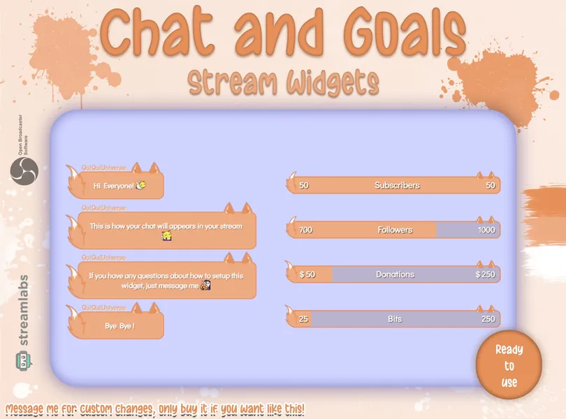 Foxy Animated ( Orange ) Chat and Goals for Stream - Twitch