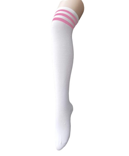 Century Star Women's Casual Athlete Striped Over Knee Thin Thigh High Tights Long Stocking Socks - One Size 02 B 1 Pair White Pink
