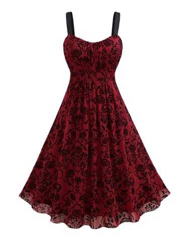 ROSE GAL Rosegal Women Plus Size Gothic Dress Layered Ruched Mesh Backless Dress - Red_1 - 4X