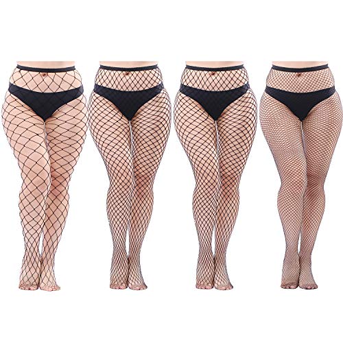 Aneco 4 Pairs Plus Size Fishnets Tights Sexy Black Fishnet Pantyhose Stockings Cross Mesh Tights Thigh High Stockings - X-Large-4X-Large Plus - Color Set 8