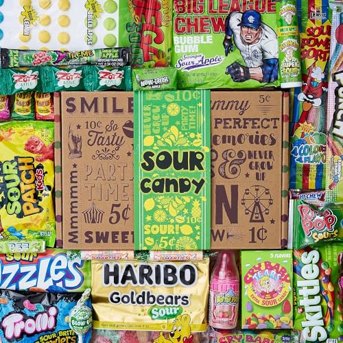 VINTAGE CANDY CO. SOUR CANDY ASSORTMENT GIFT BOX - Best Candy Variety Mix Care Package - Unique & Fun Gag Gift Basket - PERFECT For Man Or Woman Who LOVES SOUR Candy