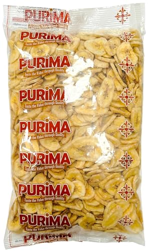 Banana Chips 1kg – Dried Banana Slices Natural Fruit Crispy Sweet Sweetened Crunchy Snack Dehydrated Dry – Ready to Eat - Large Bulk Bag – Vegan - PURIMA - 1kg