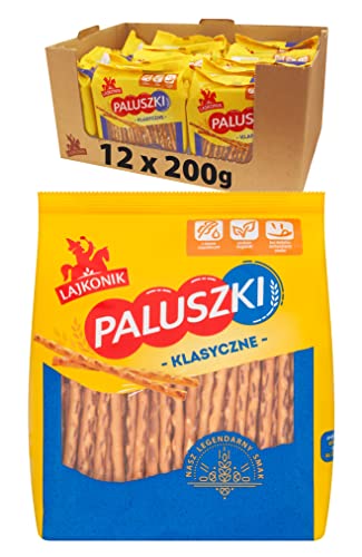 Lajkonik - Paluszki Salty Sticks 200g (Pack of 12) - Salted Baked Savoury Snacks - Pretzel Treats - Multipack