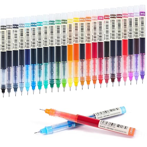 USUAL Liquid Ink Rolling Ball Stick Pens, Extra Fine Point (0.5mm) Rollerball Pens, Fine Tip 24-Pack Multicolor Ink Pen for Writing Rollerball Pens - Assorted Colors,Transparent