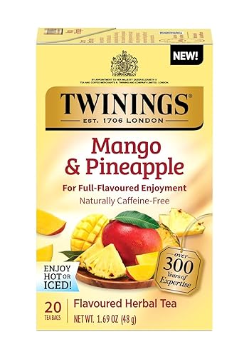 Twinings NEW Mango & Pineapple Herbal Tea Individually Wrapped Bags, 20 Count (Pack of 1), Naturally Caffeine-Free, Enjoy Hot or Iced - Mango & Pineapple - 20 Count (Pack of 1)