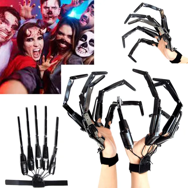 2PCS Articulated Finger Extensions,3D Cosplay Halloween Scary Skeleton Bone Claw Hand Gloves Fits All Finger Sizes, As Flexible as Your Own Fingers Realistic The Best Gear for Cosplay(Black) - Black