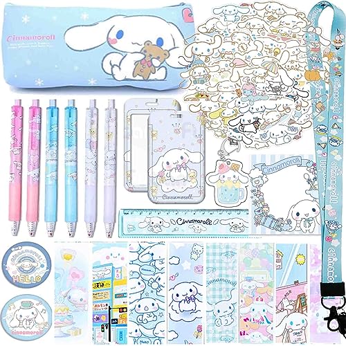 Cinnamoroll School Supplies Set - Pencil Case, Pens, Ruler, Stickers, Notebook, ID Holder, Bookmarks, Pins