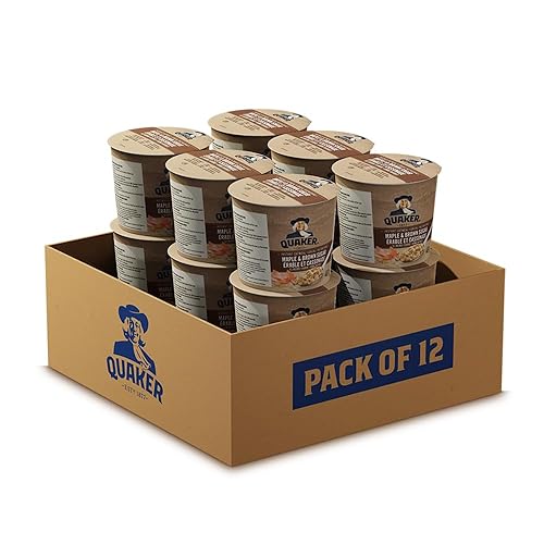 Quaker Maple & Brown Sugar Flavour Instant Oatmeal Cup, Multi-Pack, 48g (Pack of 12)