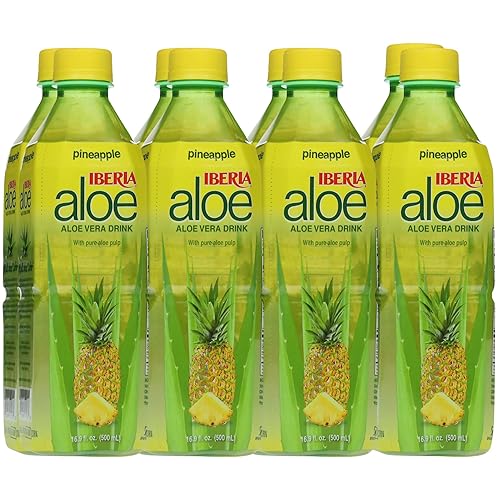 Iberia Aloe Vera Juice Drink with Pure Aloe Pulp, Pineapple, 16.9 Fl Oz (Pack of 8) - Pineapple