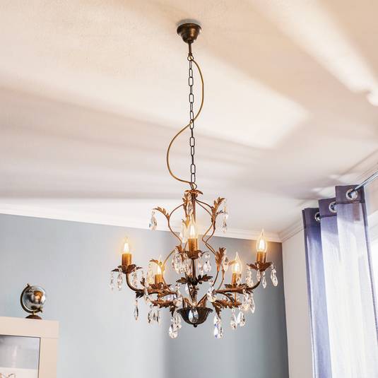 Lampadario Teresa con cristalli, 5 luci