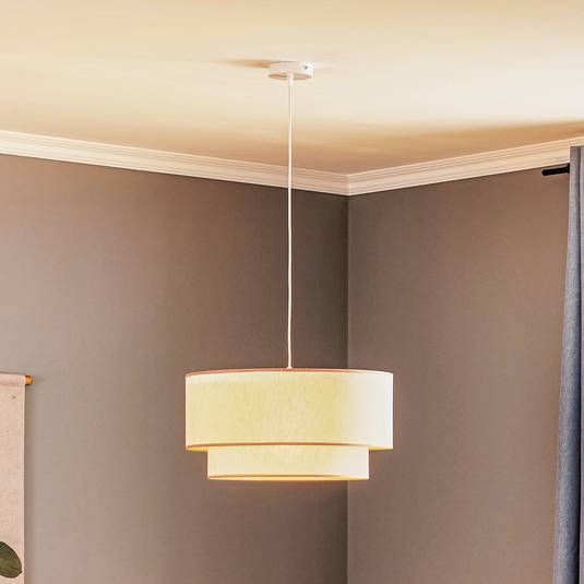 Lampada a sospensione Boho, doppio paralume, beige