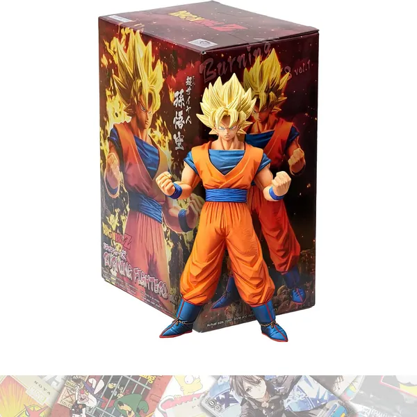 Banpresto Super Saiyan Son G o k u : 16cm Burning Fighters Statue Figurine Vol.1 Bundle with 1 D.B. Theme Compatible Trading Card (17847)