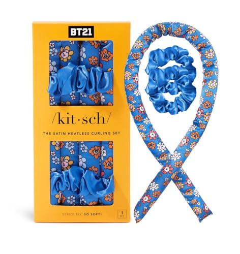 BT21 x Kitsch Satin Heatless Curling Set - Overnight Hair Curlers to Sleep in, Heatless Curls, Heatless Curling Rod Headband, No Heat Soft Curlers, Hair Rollers for Overnight Curls - Universtar - 1 Count (Pack of 1) - BT21