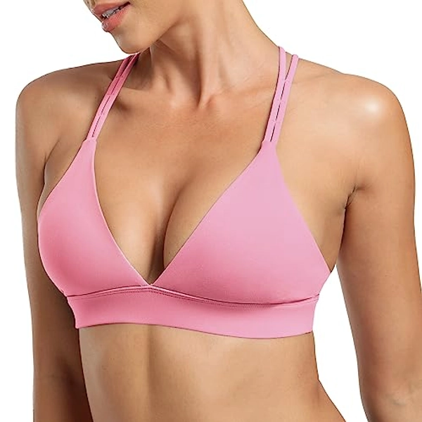 YEOREO Bella Sports Bra for Women V-Neck Strappy Criss-Cross Back Yoga Bra Padded Fitness Crop Top