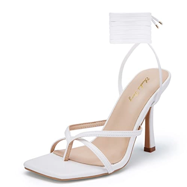 Elisabet Tang Women Sexy Strappy Heeled Sandals,Lace Up Square Open Toe Heels Stiletto Thong Sandal Criss-Cross Gladiator High Heel Sandals Shoes
