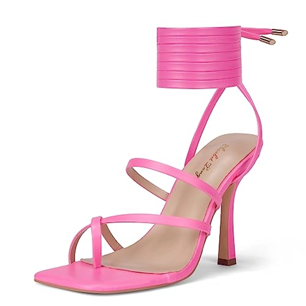 Elisabet Tang Women Sexy Strappy Heeled Sandals,Lace Up Square Open Toe Heels Stiletto Thong Sandal Criss-Cross Gladiator High Heel Sandals Shoes