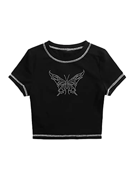 SOLY HUX Women's Summer Crop Top Short Sleeve T Shirt Cut Out Tee