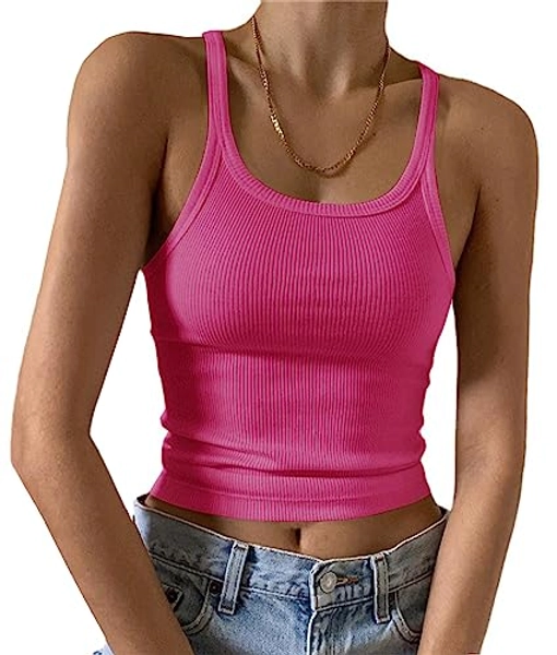 Artfish Women's Sleeveless Tank Top Form Fitting Scoop Neck Ribbed Knit Basic Cami Shirts