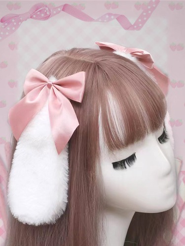 ROMWE 2 piezas Clips de pelo con adorno de orejas de conejo y moño, para San Valentín