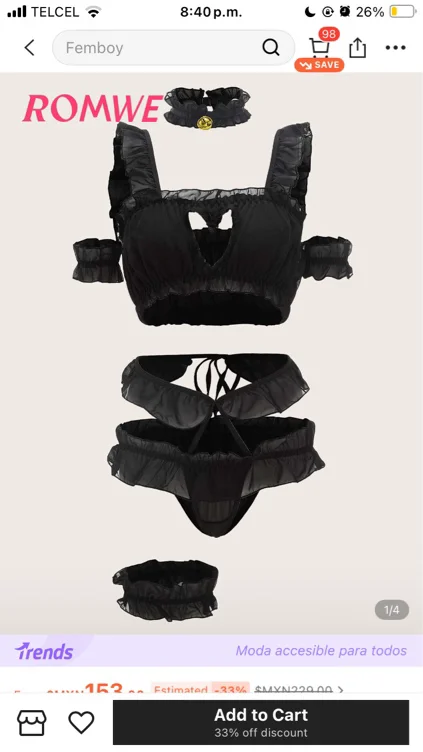 ¡Lo nuevo en Kawaii Set de lencería ribete fruncido con abertura con gargantilla!| ROMWE México