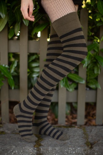 Extraordinary Forest Stripes Thigh High | Loden/Black