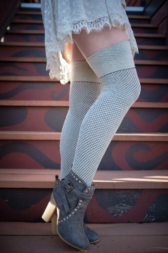 Extraordinary Wool Waffle Thigh High | Cookies and Cream
