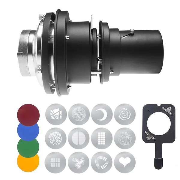 Alluneitter Bowens Mount Snoot,Strobe Video Snoot Conical Projector snoot with Optical Lens kit Include Various Gobos Used for Video Artist Modelling Shape Light Studio Photography Projection - 
