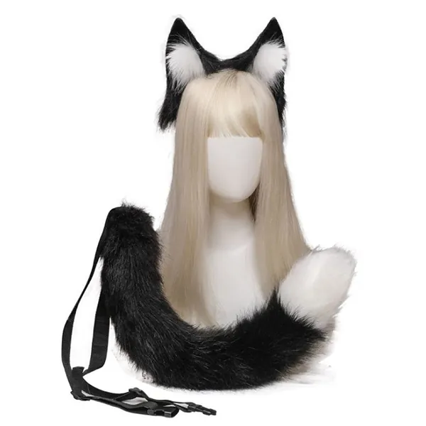 Fluffy Fox Ears Headband and Tail Set, Flexible Fox Ears Hair Hoop Tail Animal Cosplay Halloween Party Costume Fancy Dress Accessories