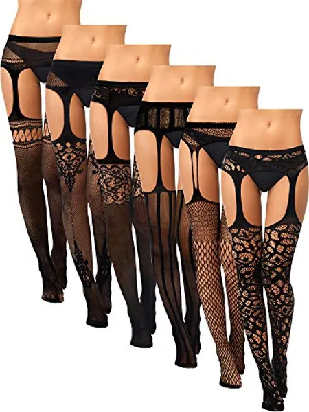 Skylety 6 Pairs Women Fishnet Thigh-High Stockings Tights Suspender Pantyhose Stockings for Women Girls