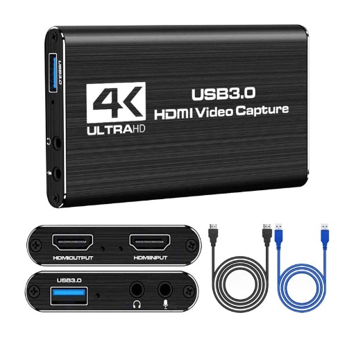 Video Capture Card, 4K HDMI Game Capture Card to USB 3.0 Loop-Out Switch Capture Card 1080P 60FPS Live Streaming Audio Video Recorder Device, Portable Capture Card for Live Broadcasts Conference