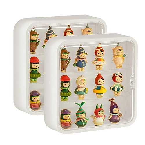 Clear Display Case for Figures, Wall-Mounted Doll Storage Box, Adjustable Display Stand Clear Acrylic Display Box Suitable for Lego Collectibles Action Figures Pop Mart (2pack) - Rice White