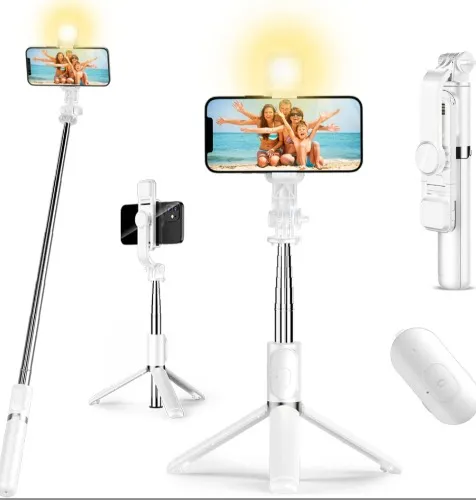 Amazon.com: Ambertronix 40" Lighted Selfie Stick Tripod, Removable Bluetooth Remote, 3 Light Modes, 6 Brightness Levels, Lightweight, Portable, Compatible with All iPhone & Android Devices, White (2022Upgrade) : Cell Phones & Accessories