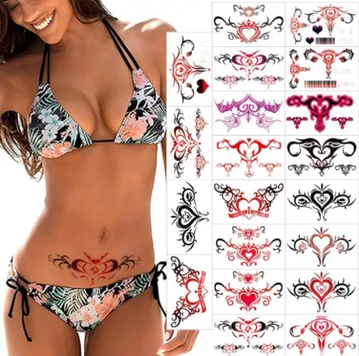 Amazon.com : Sexy Navel Temporary Tattoos 20 Sheets Large Black Red Lace Abdomen Waist Waterproof Tattoo Stickers for Women Girl Fake Body Tattoos : Beauty & Personal Care