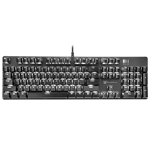 Merdia Mechanical Keyboard Gaming Keyboard | Blue Switch White Backlit Keyboard | 104 Keys US Layout | Wired Gaming Keyboard | Hot Swappable Mechanical Keyboard | PC Gaming Keyboards (Black) - Blue Switch Black