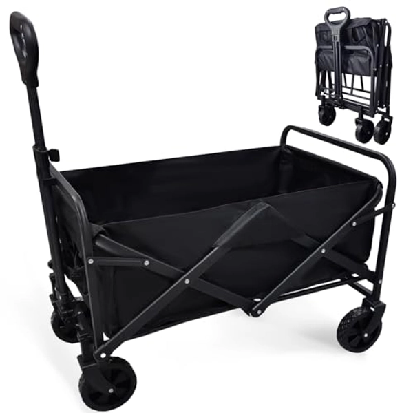 Collapsible Foldable Wagon, Heavy Duty Beach Cart Shopping Cart Camping Wagon Foldable Utility Shopping Cart for Beach Sand Camping Shopping Sports